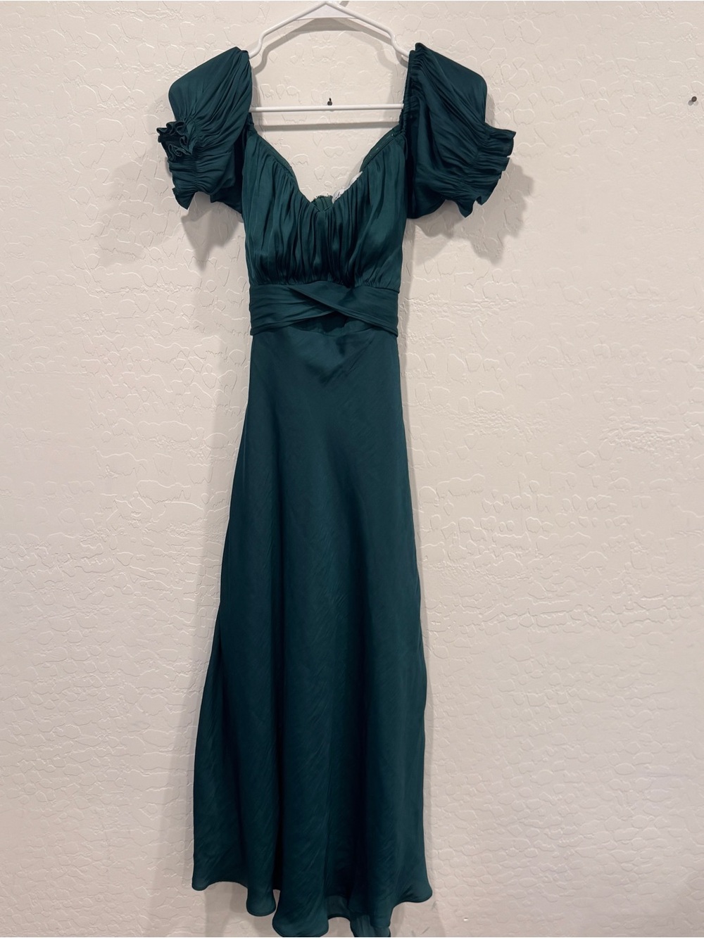 Petal And Pup Mickenna Frill Tie Back Midi Dress Medium Satin Deep Green Holiday